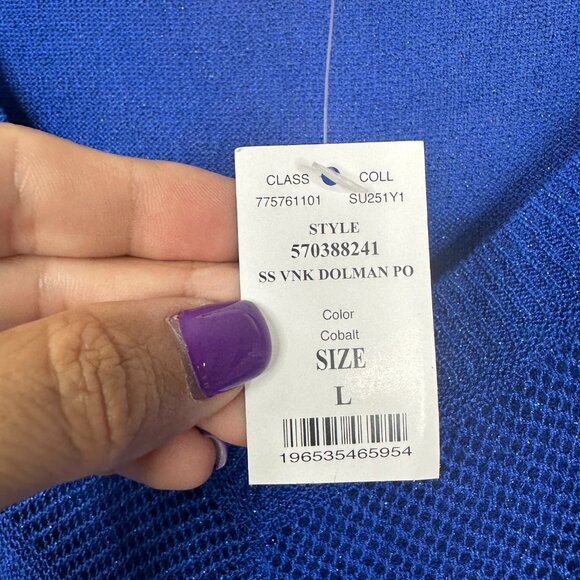 NWT White House Black Market Top L Short Sleeve Dolman Pullover Cobalt #WHBM2 - Picture 5 of 8